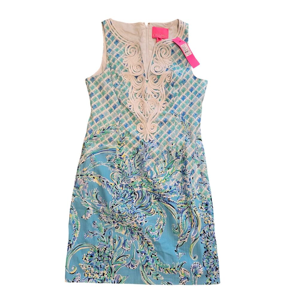 Lilly pulitzer gabby shift stretchy mini shift dress sz 0 xs bondi blue tropical
